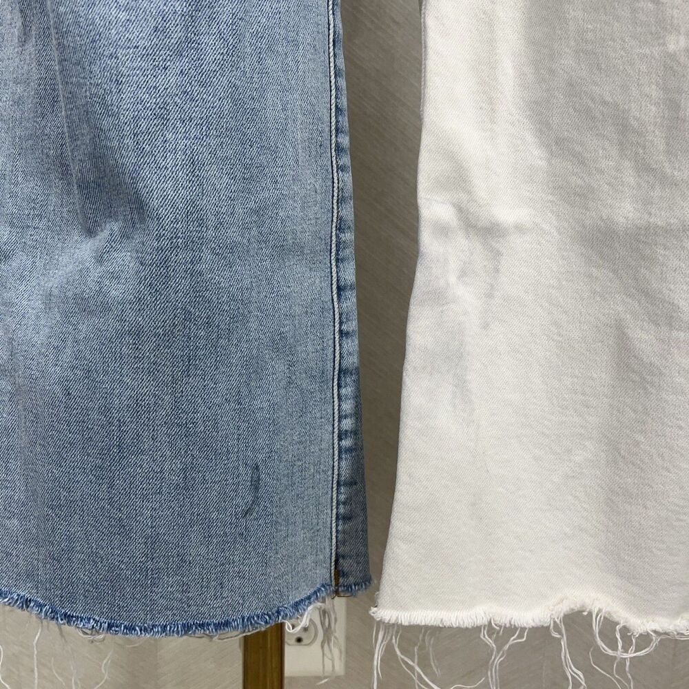 7 for all Mankind Cropped Alexa Raw Hem Colorblock White and Blue Jeans Womens S - Picture 6 of 16